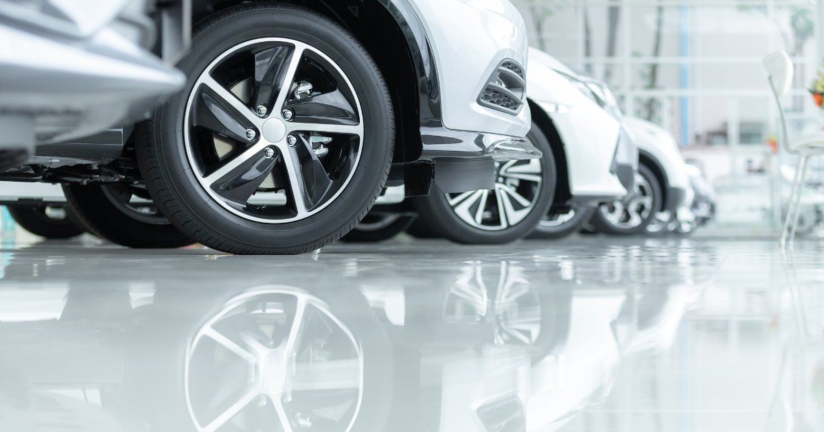 clean display cars on polished concrete floors 